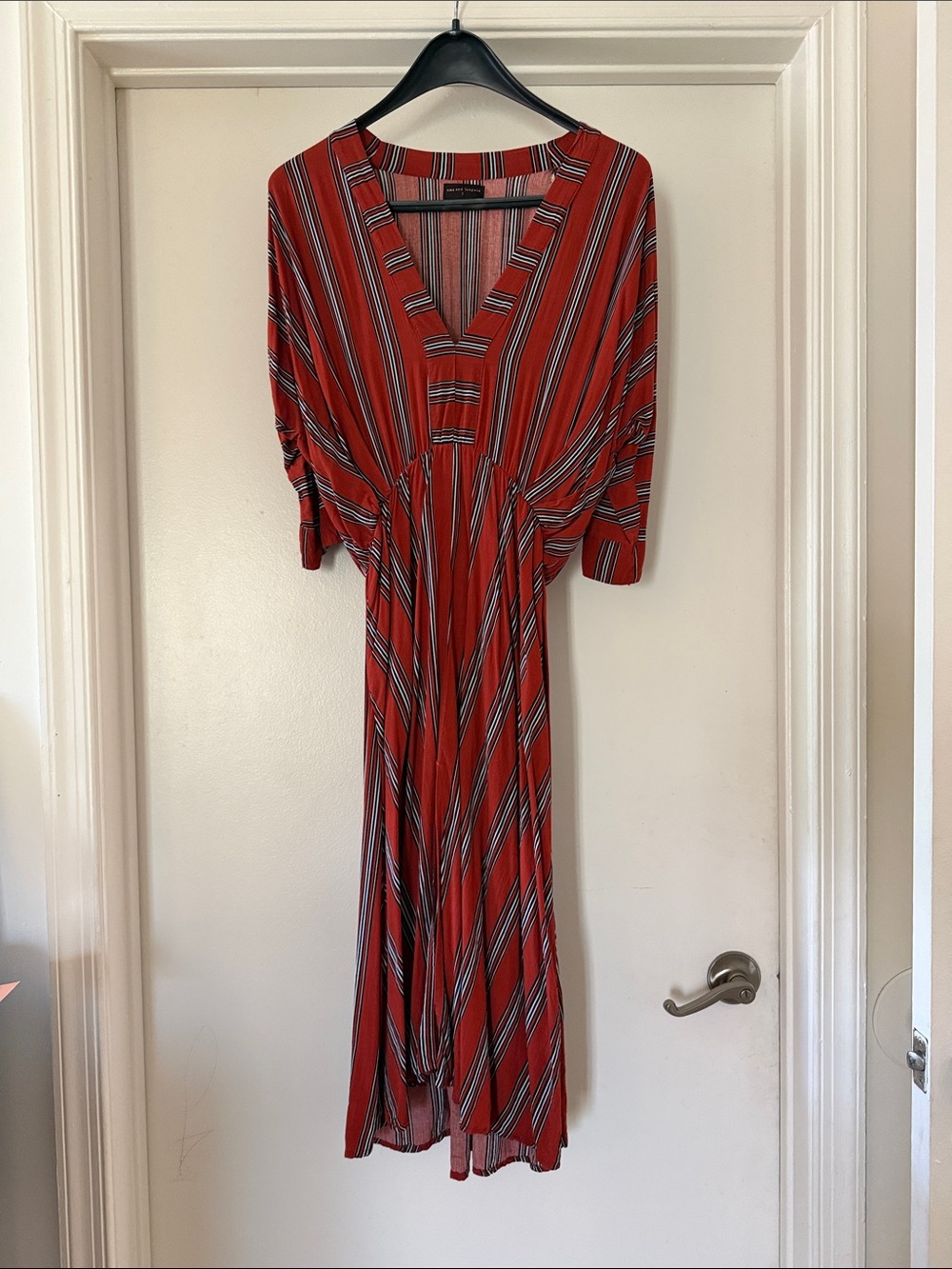 Uma and Leopold Red Striped V-Neck Women’s Midi Dress